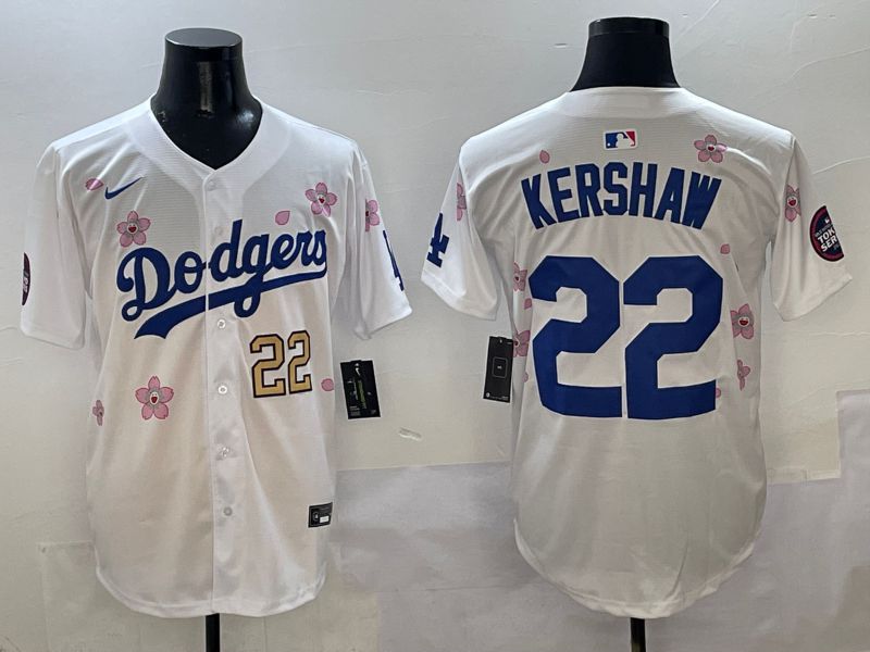 Men Los Angeles Dodgers #22 Kershaw White Sakura Edition 2025 Nike MLB Jersey style 3->los angeles dodgers->MLB Jersey
